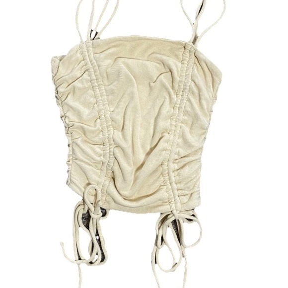 Stella Laguna Beach Yellow Ribbed Ruched Drawstring Tank Top Size Small - Picture 1 of 5